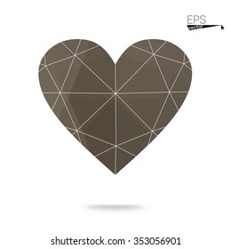 Gray heart isolated on white background. Geometric rumpled triangular low poly origami style gradient graphic illustration. Vector polygonal design for your business.