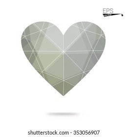 Gray heart isolated on white background. Geometric rumpled triangular low poly origami style gradient graphic illustration. Vector polygonal design for your business.