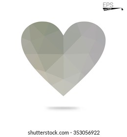 Gray heart isolated on white background. Geometric rumpled triangular low poly origami style gradient graphic illustration. Vector polygonal design for your business.