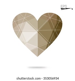 Gray heart isolated on white background. Geometric rumpled triangular low poly origami style gradient graphic illustration. Vector polygonal design for your business.