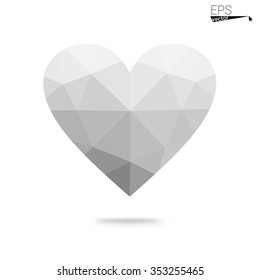 Gray heart isolated on white background. Geometric rumpled triangular low poly origami style gradient graphic illustration. Vector polygonal design for your business.