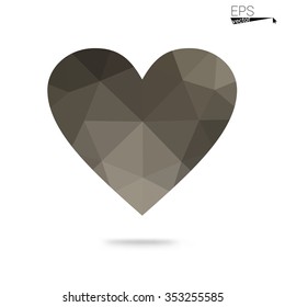 Gray heart isolated on white background. Geometric rumpled triangular low poly origami style gradient graphic illustration. Vector polygonal design for your business.