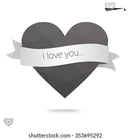 Gray heart isolated on white background. Geometric rumpled triangular low poly origami style gradient graphic illustration. Vector polygonal design for your business.