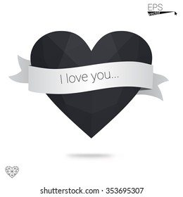 Gray heart isolated on white background. Geometric rumpled triangular low poly origami style gradient graphic illustration. Vector polygonal design for your business.
