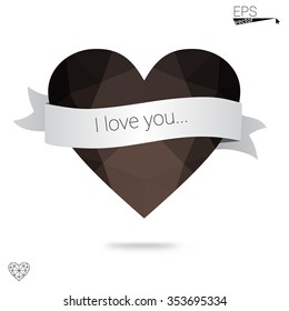 Gray heart isolated on white background. Geometric rumpled triangular low poly origami style gradient graphic illustration. Vector polygonal design for your business.