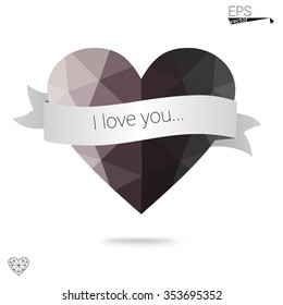Gray heart isolated on white background. Geometric rumpled triangular low poly origami style gradient graphic illustration. Vector polygonal design for your business.