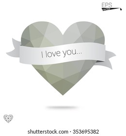 Gray heart isolated on white background. Geometric rumpled triangular low poly origami style gradient graphic illustration. Vector polygonal design for your business.