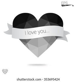 Gray heart isolated on white background. Geometric rumpled triangular low poly origami style gradient graphic illustration. Vector polygonal design for your business.