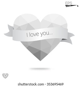 Gray heart isolated on white background. Geometric rumpled triangular low poly origami style gradient graphic illustration. Vector polygonal design for your business.