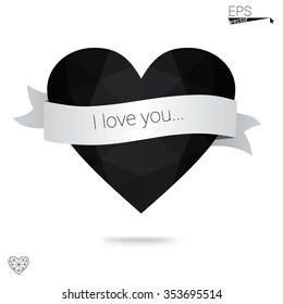 Gray heart isolated on white background. Geometric rumpled triangular low poly origami style gradient graphic illustration. Vector polygonal design for your business.