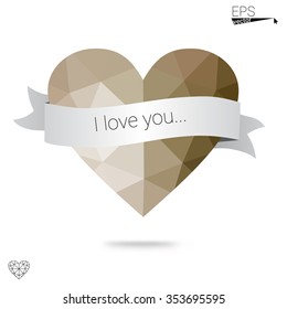 Gray heart isolated on white background. Geometric rumpled triangular low poly origami style gradient graphic illustration. Vector polygonal design for your business.