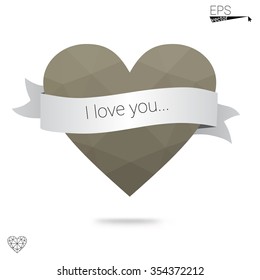Gray heart isolated on white background. Geometric rumpled triangular low poly origami style gradient graphic illustration. Vector polygonal design for your business.