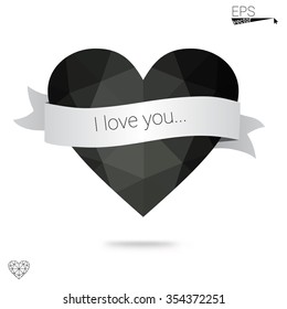 Gray heart isolated on white background. Geometric rumpled triangular low poly origami style gradient graphic illustration. Vector polygonal design for your business.
