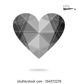 Gray heart isolated on white background. Geometric rumpled triangular low poly origami style gradient graphic illustration. Vector polygonal design for your business.