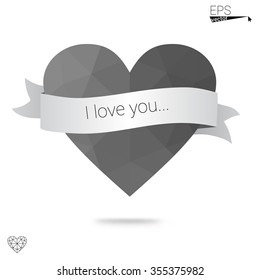 Gray heart isolated on white background. Geometric rumpled triangular low poly origami style gradient graphic illustration. Vector polygonal design for your business.