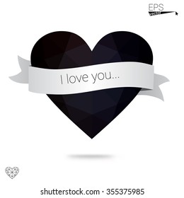 Gray heart isolated on white background. Geometric rumpled triangular low poly origami style gradient graphic illustration. Vector polygonal design for your business.