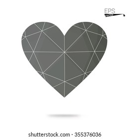 Gray heart isolated on white background. Geometric rumpled triangular low poly origami style gradient graphic illustration. Vector polygonal design for your business.