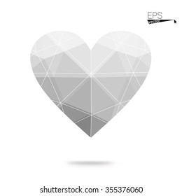 Gray heart isolated on white background. Geometric rumpled triangular low poly origami style gradient graphic illustration. Vector polygonal design for your business.