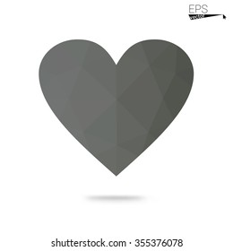 Gray heart isolated on white background. Geometric rumpled triangular low poly origami style gradient graphic illustration. Vector polygonal design for your business.