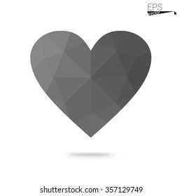 Gray heart isolated on white background. Geometric rumpled triangular low poly origami style gradient graphic illustration. Vector polygonal design for your business.