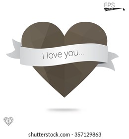 Gray heart isolated on white background. Geometric rumpled triangular low poly origami style gradient graphic illustration. Vector polygonal design for your business.