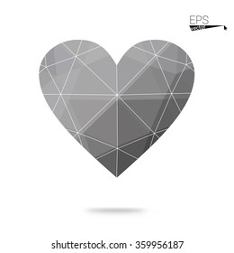 Gray heart isolated on white background. Geometric rumpled triangular low poly origami style gradient graphic illustration. Vector polygonal design for your business.