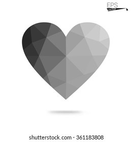 Gray heart isolated on white background. Geometric rumpled triangular low poly origami style gradient graphic illustration. Vector polygonal design for your business.