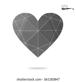 Gray heart isolated on white background. Geometric rumpled triangular low poly origami style gradient graphic illustration. Vector polygonal design for your business.