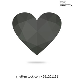 Gray heart isolated on white background. Geometric rumpled triangular low poly origami style gradient graphic illustration. Vector polygonal design for your business.