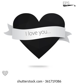 Gray heart isolated on white background. Geometric rumpled triangular low poly origami style gradient graphic illustration. Vector polygonal design for your business.