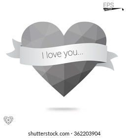 Gray heart isolated on white background. Geometric rumpled triangular low poly origami style gradient graphic illustration. Vector polygonal design for your business.