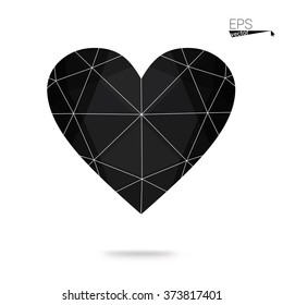 Gray heart isolated on white background. Geometric rumpled triangular low poly origami style gradient graphic illustration. Vector polygonal design for your business.