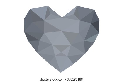 Gray heart isolated on white background. Geometric rumpled triangular low poly origami style gradient graphic illustration. Vector polygonal design for your business.
