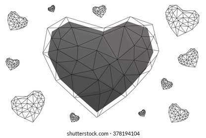 Gray heart isolated on white background. Geometric rumpled triangular low poly origami style gradient graphic illustration. Vector polygonal design for your business.
