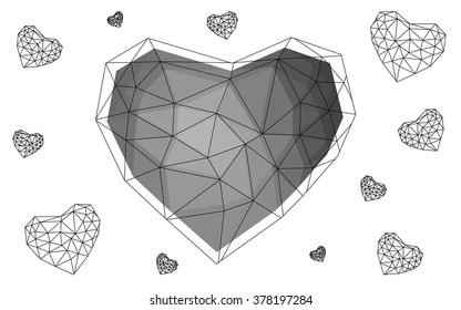 Gray heart isolated on white background. Geometric rumpled triangular low poly origami style gradient graphic illustration. Vector polygonal design for your business.