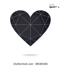 Gray heart isolated on white background. Geometric rumpled triangular low poly origami style gradient graphic illustration. Vector polygonal design for your business.