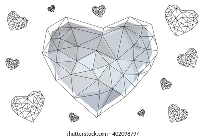 Gray heart isolated on white background. Geometric rumpled triangular low poly origami style gradient graphic illustration. Vector polygonal design for your business.