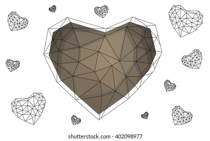 Gray heart isolated on white background. Geometric rumpled triangular low poly origami style gradient graphic illustration. Vector polygonal design for your business.