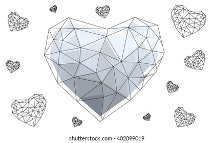 Gray heart isolated on white background. Geometric rumpled triangular low poly origami style gradient graphic illustration. Vector polygonal design for your business.