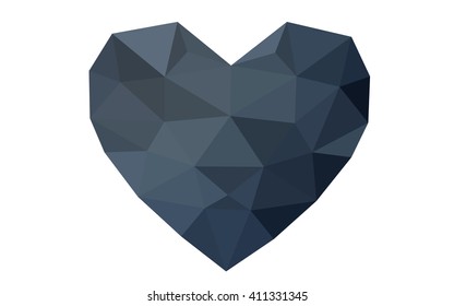 Gray heart isolated on white background. Geometric rumpled triangular low poly origami style gradient graphic illustration. Vector polygonal design for your business.