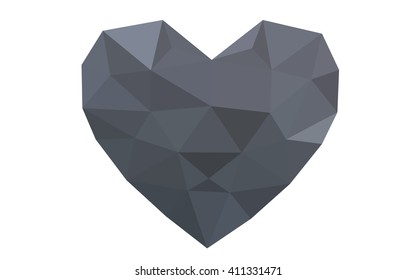Gray heart isolated on white background. Geometric rumpled triangular low poly origami style gradient graphic illustration. Vector polygonal design for your business.