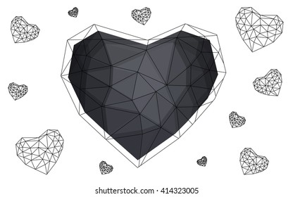 Gray heart isolated on white background. Geometric rumpled triangular low poly origami style gradient graphic illustration. Vector polygonal design for your business.