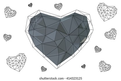 Gray heart isolated on white background. Geometric rumpled triangular low poly origami style gradient graphic illustration. Vector polygonal design for your business.