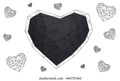 Gray heart isolated on white background. Geometric rumpled triangular low poly origami style gradient graphic illustration. Vector polygonal design for your business.