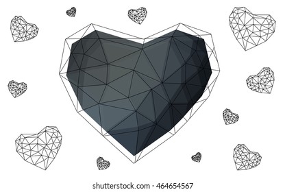 Gray heart isolated on white background. Geometric rumpled triangular low poly origami style gradient graphic illustration. Vector polygonal design for your business.