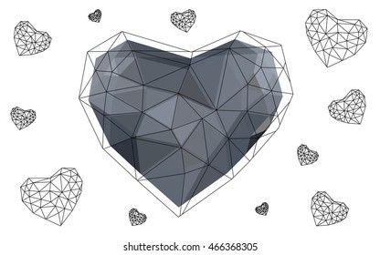 Gray heart isolated on white background. Geometric rumpled triangular low poly origami style gradient graphic illustration. Vector polygonal design for your business.