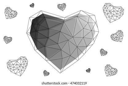 Gray heart isolated on white background. Geometric rumpled triangular low poly origami style gradient graphic illustration. Vector polygonal design for your business.