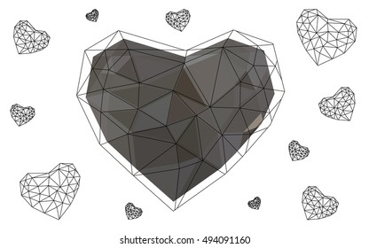 Gray heart isolated on white background. Geometric rumpled triangular low poly origami style gradient graphic illustration. Vector polygonal design for your business.