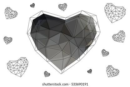 Gray heart isolated on white background. Geometric rumpled triangular low poly origami style gradient graphic illustration. Vector polygonal design for your business.