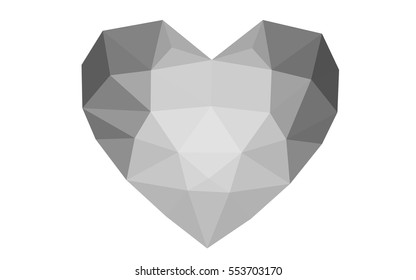 Gray heart isolated on white background. Geometric rumpled triangular low poly origami style gradient graphic illustration. Vector polygonal design for your business.